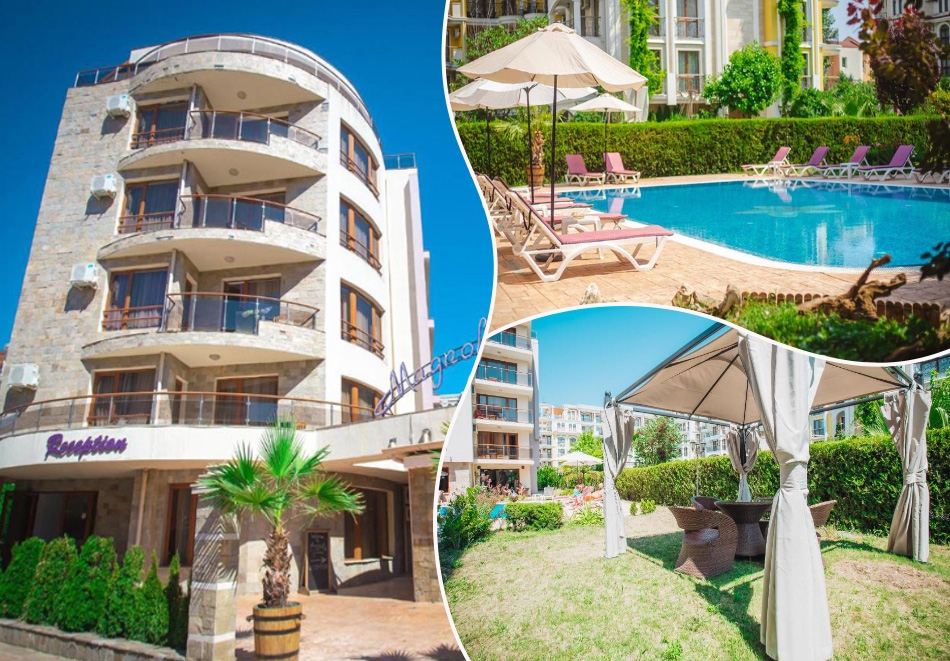 Нощувка в едноспален апартамент за ЧЕТИРИМА от апарт хотел Магнолия Гардън, Слънчев бряг