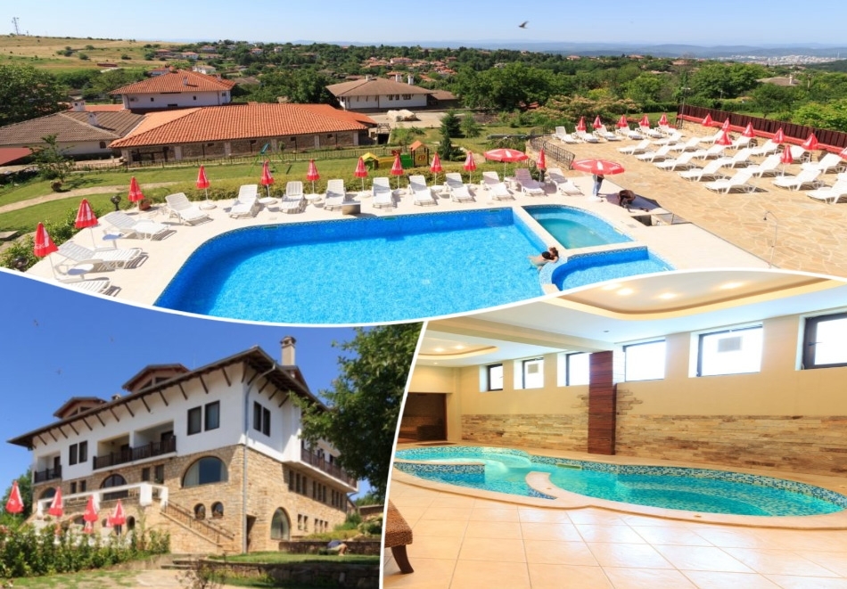 Нощувка на човек със закуска и вечеря + вътрешен релакс басейн, джакузи и парна баня от хотел Винпалас, Арбанаси