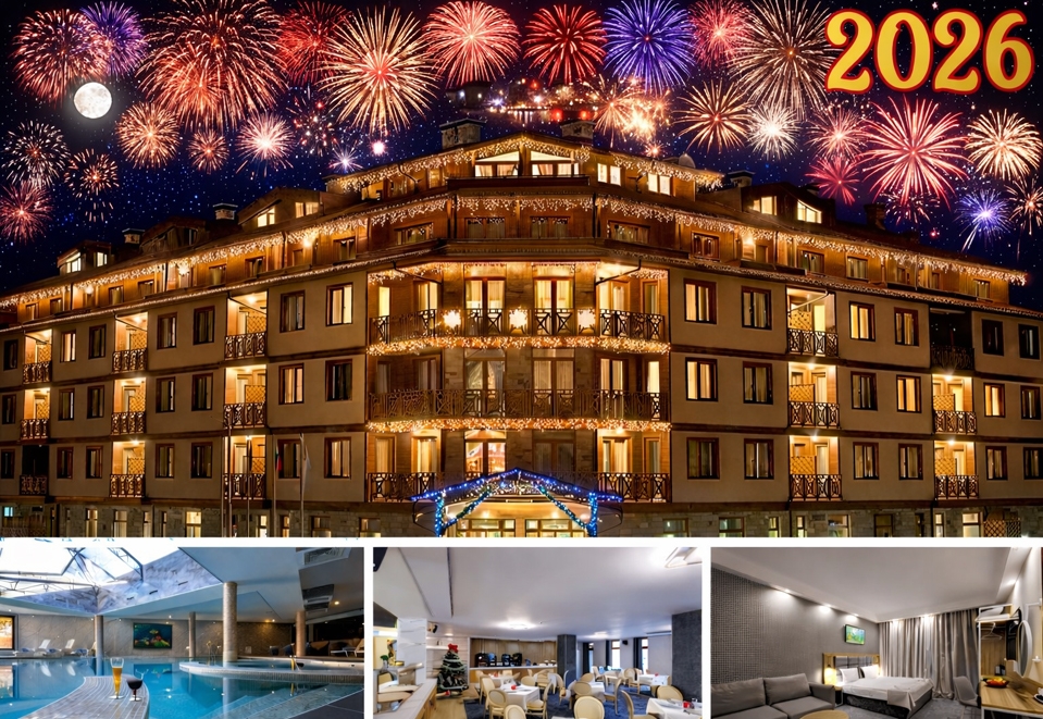 Нова година във Вихрен Роял Палас ****, Банско: 2 нощувки на човек със закуски и вечери, едната Празнична в допълнителната зала на ресторанта + топъл басейн и термална зона.