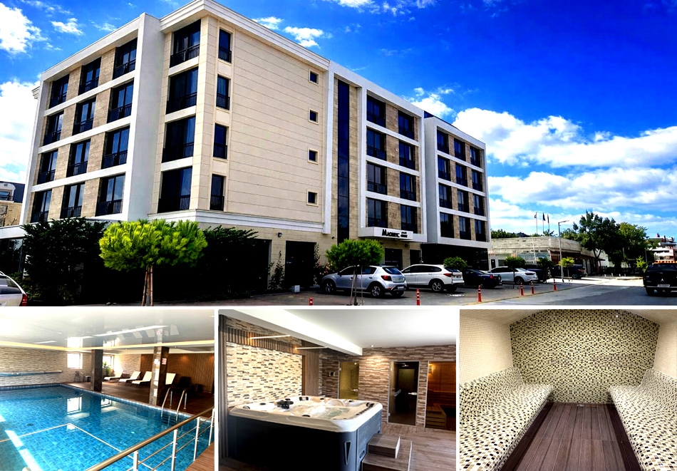 На ПЪРВА линия в Кранево: Нощувка на човек със закуска или закуска и вечеря + топъл вътрешен басейн и релакс зона от хотел Магнифик