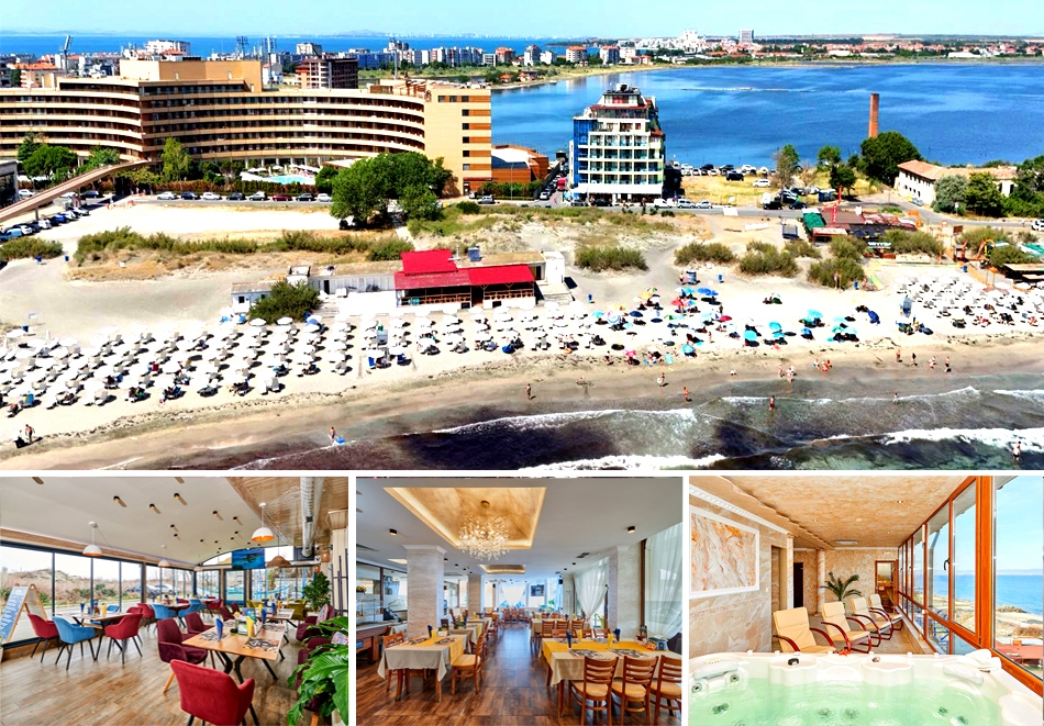 Ранни записвания за лято на ПЪРВА линия в Поморие: Нощувка на човек със закуска и вечеря + панорамна термална зона от хотел Св. Св. Петър и Павел***