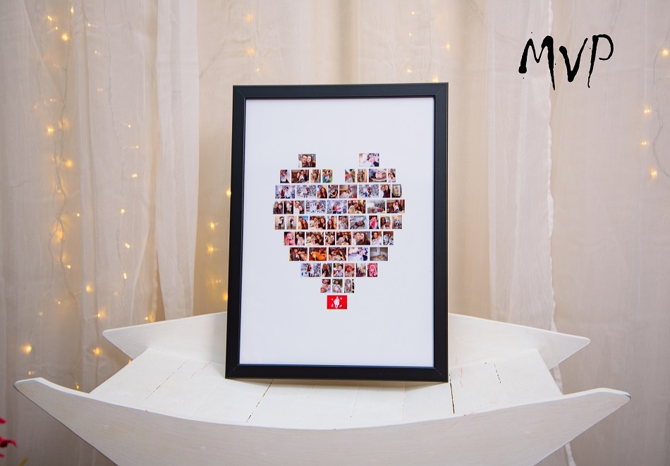 Професионален колаж във формата на сърце с ваши снимки: Избор между 3 размера, цвят и персонализиран надпис от MVP Studio