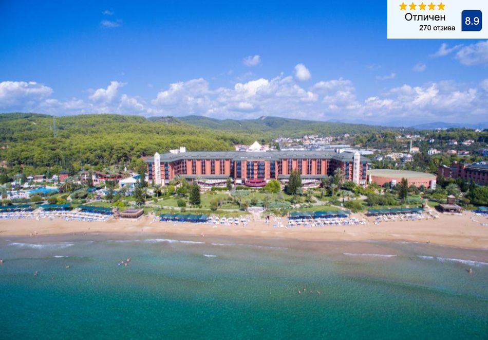 На първа линия в Авсалар, Турция: Чартърен полет от София + 7 нощувки за двама на All Inclusive в AQI Pegasos Resort 5*