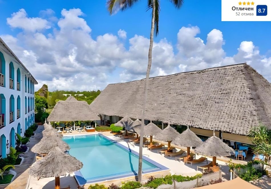 На първа линия в AHG SUN BAY MLILILE BEACH HOTEL 4*, Занзибар: Самолетен билет от София + 7 нощувки на човек със закуски, обеди и вечери