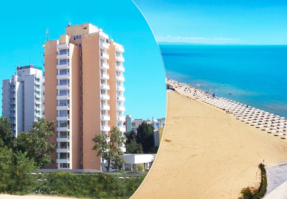 Нощувка на човек със закуска, обяд и вечеря с напитки + балнео пакет с 4 процедури на ден от хотел Естреа, на 1-ва линия в Несебър