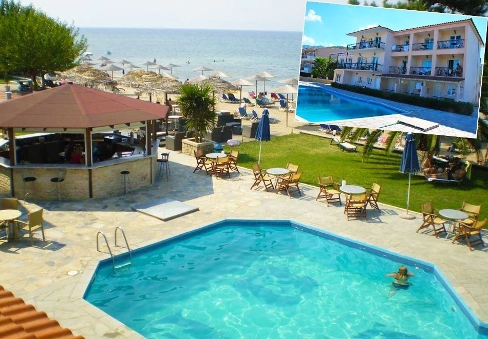 На първа линия на о. Тасос! Нощувка на база All Inclusive за ДВАМА + басейн,чадър и шезлонг на плажа в хотел Sunrise Beach***