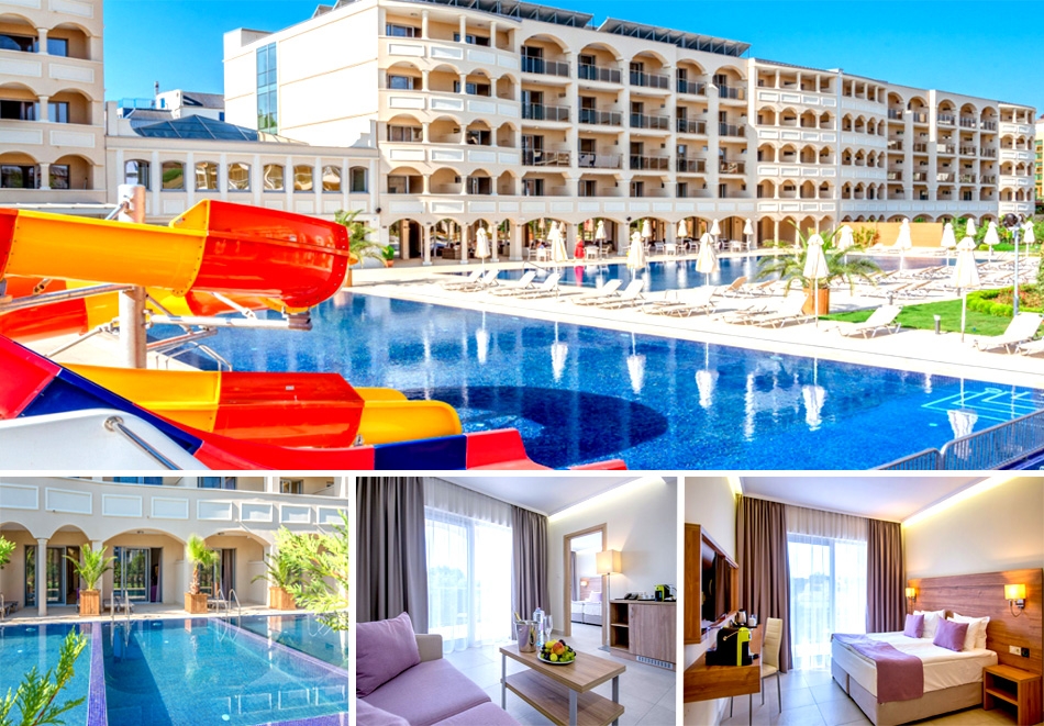 Нощувка на човек на база All Inclusive + безплатен чадър и два шезлонга на стая + безплатен мини-аква парк и безплатен паркинг от хотел Белведере Александрия клуб*****, Приморско