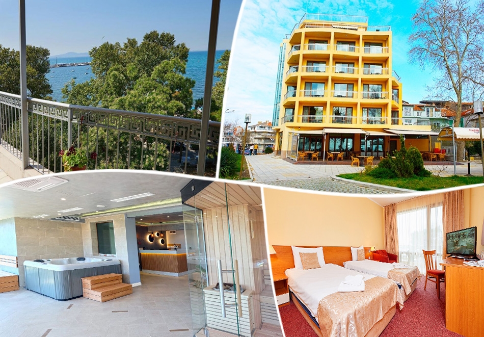 През септември в Поморие! Нощувка за двама със закуска или със закуска и вечеря + възможност за 2 процедури + релакс зона с изглед към морето в хотел Парадайс