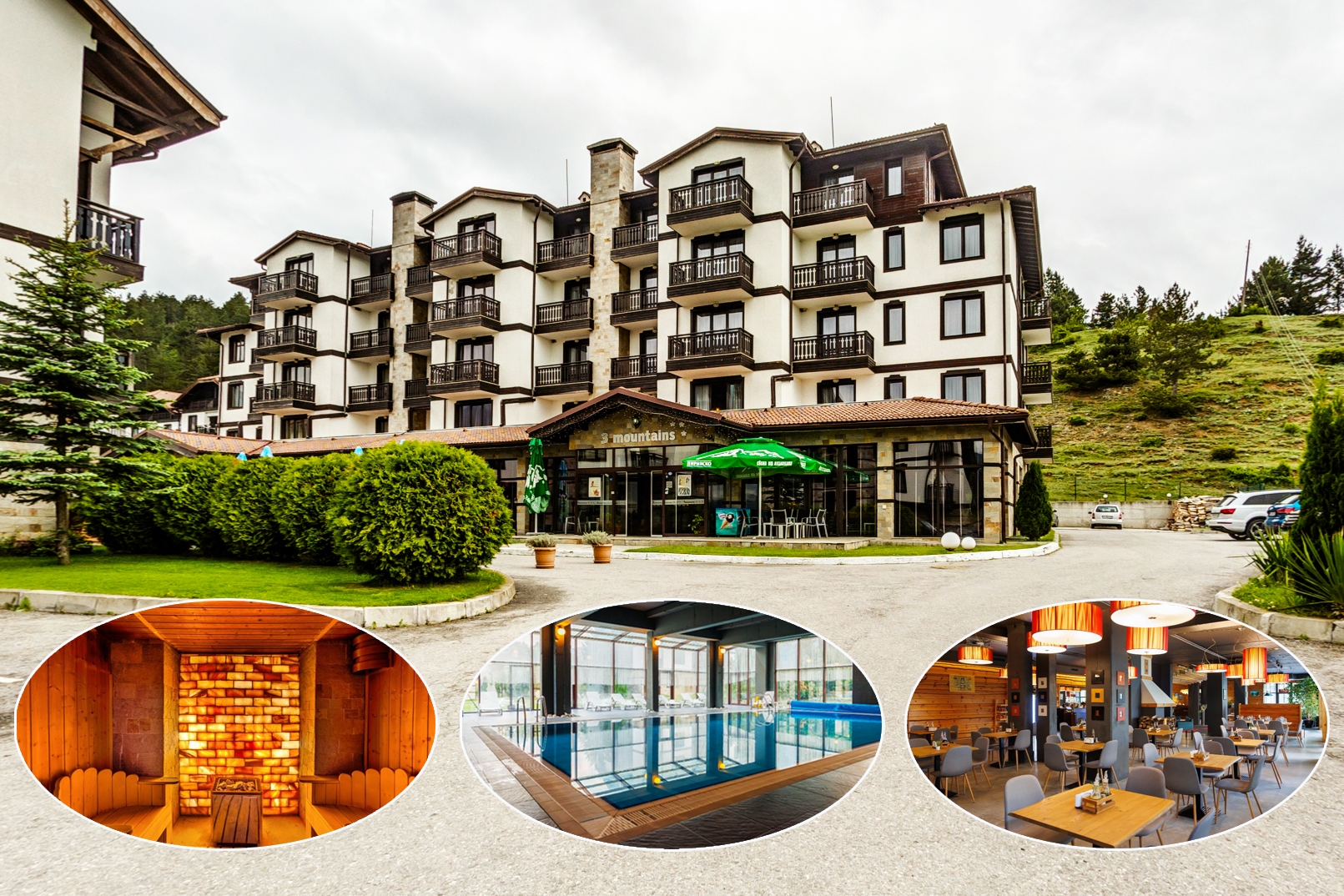	 Нощувка на човек на база All inclusive с неограничено количество напитки + минерален басейн и релакс пакет в хотел 3 Планини, Разлог 