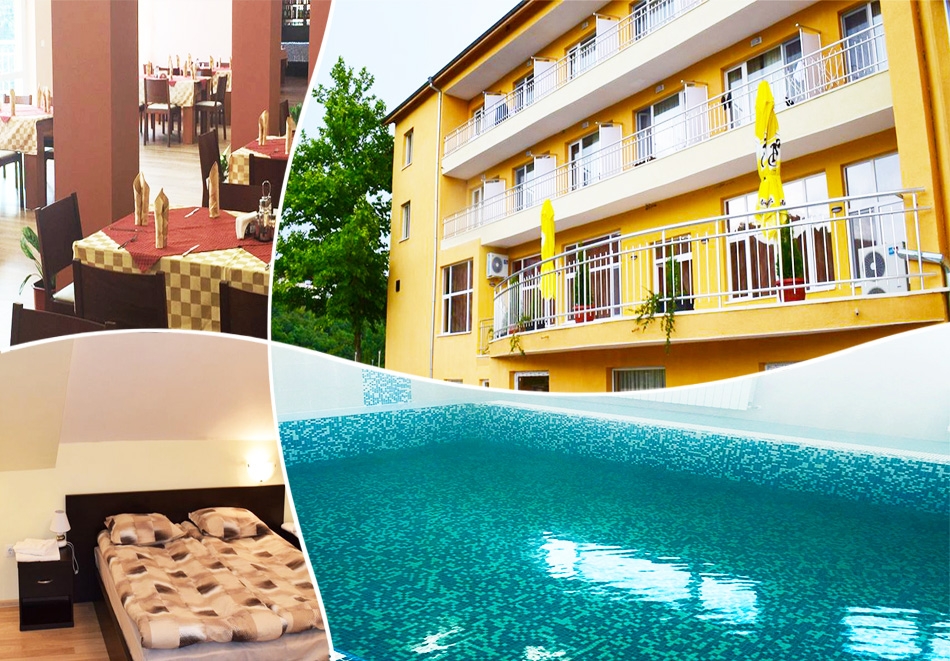 Почивка в Балнео хотел Божур, с. Минерални Бани! 5 или 10 нощувки на човек със закуски, обеди и вечери + вътрешен минерален басейн и Медицински преглед + 2 или 3 процедури на ден