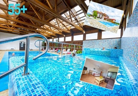 Златна възраст 55+! Нощувка на човек със закуска и вечеря + минерален басейн и релакс пакет в хотел Севън Сийзънс, с.Баня до Банско