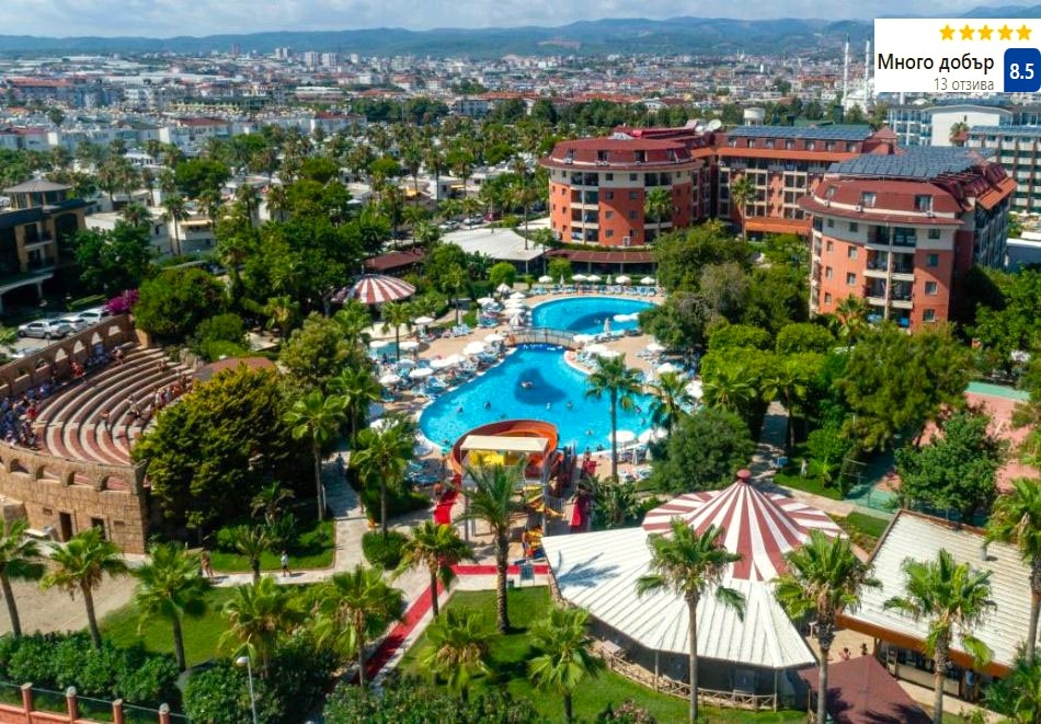 Ранни записвания за 2026г. на първа линия в Palmeras Beach Hotel 5*, Алания, Турция! Транспорт + 7 Ultra All Inclusive нощувки на човек. Дете до 12.99г. безплатно!