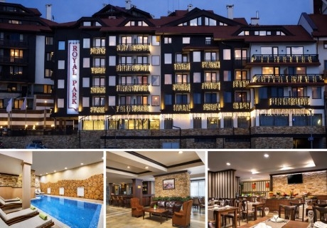 Почивка в Банско: Нощувка на човек в апартамент със закуска или закуска и вечеря с напитки + топъл закрит басейн, релакс зона и транспорт до начална лифт станция  от Роял Парк хотел и Апартаменти****