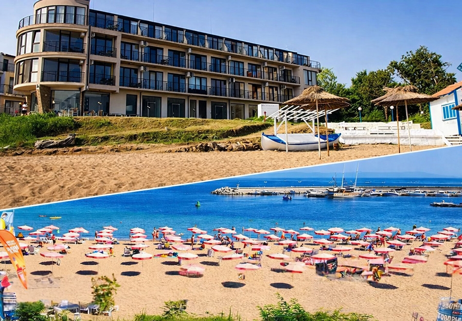 Море 2026г. на ПЪРВА линия в Черноморец: Нощувка на човек със закуска и вечеря с напитки + чадър и шезлонг на плажа от Стаи за гости Лост Сити