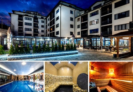 От март в Банско: Нощувка на човек на база All Inclusive Light + 2  външни отопляеми джакузита, топъл басейн и релакс зона от хотел Роял Банско Апартмънтс. 1 или 2 деца до 11.99г - БЕЗПЛАТНО!