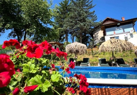 Почивка до София: Нощувка в самостоятелна къща за 11 човека и ползване на оборудвана кухня, барбекю и джакузи от Къща за гости Дени, село Чорул