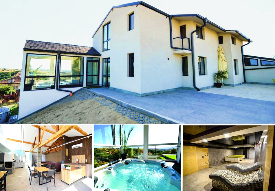 Почивка до Сандански: Нощувка за двама или наем на цяла къща за 12 човека + зала с оборудвана кухня, джакузи с минерална вода, парна баня и детски басейн с минерална вода от Kъща за гости Хит Хот Хаус, с. Хотово