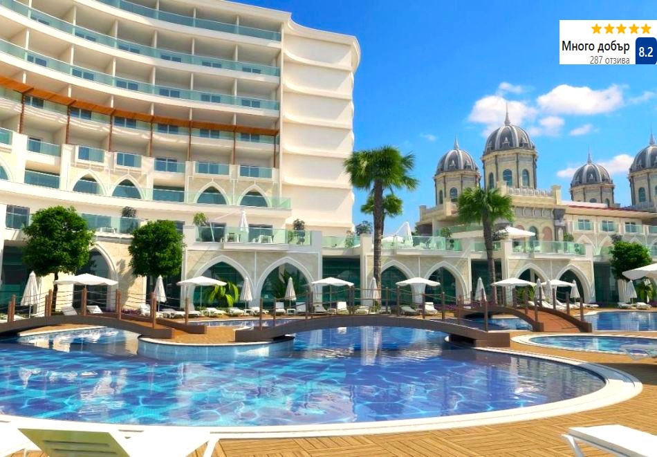 Почивка в Алания, Турция: Автобусен транспорт + 7 нощувки на човек на база Аll Inclusive + басейни в OZ HOTELS SUI 5*. Дете до 6.99г. БЕЗПЛАТНО!