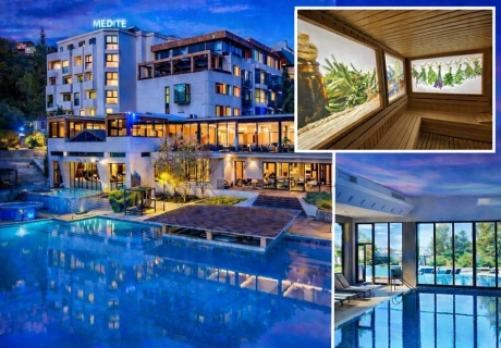 Почивка в Сандански: 6 или повече нощувки на човек със закуски и вечери + минерални басейни и СПА пакет в хотел Медите СПА Резорт*****. Деца до 11.99г. - БЕЗПЛАТНО!!!