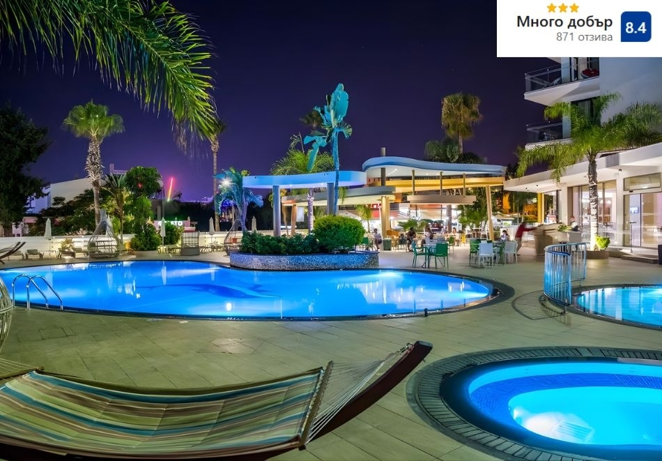 Почивка на 100м. от плажа в Агия Напа, Кипър: Полет от София + 7 нощувки на човек със закуски или закуски и вечери в STAMATIA HOTEL