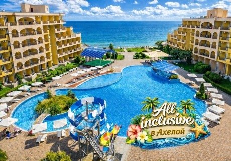 All inclusive на първа линия в Ахелой: чадър и шезлонг на басейна до плажа. Дете до 12г. безплатно от апарт-хотел Мидия Фемили Резорт