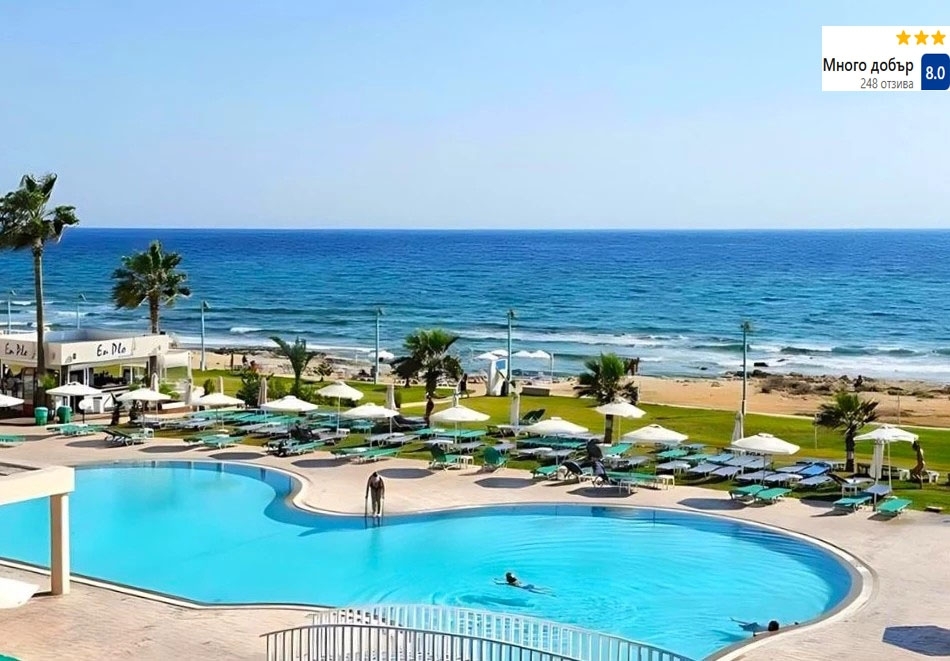 На първа линия в Агия Напа, Кипър: Полет от София + 7 нощувки на човек със закуски и вечери в PIERE ANNE BEACH HOTEL